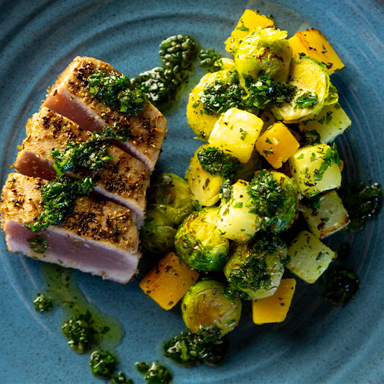 Anise Spiced Seared Tuna with Herb Roasted Vegetables